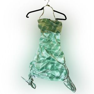 Green Ruched Adjustable Side Tie Dress
